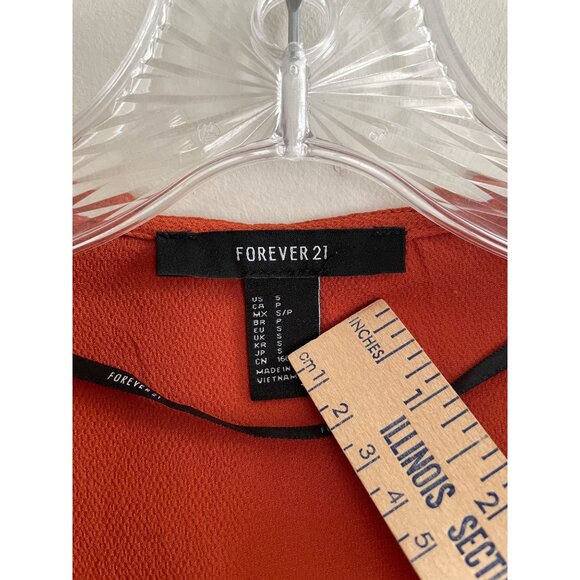 Forever 21 Wrap Blouse Womens S Orange Rust Color with Ruffle - Picture 2 of 6